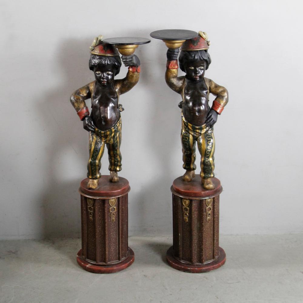 Pair of Carved Polychrome Figures on Pedestals (1 of 6)