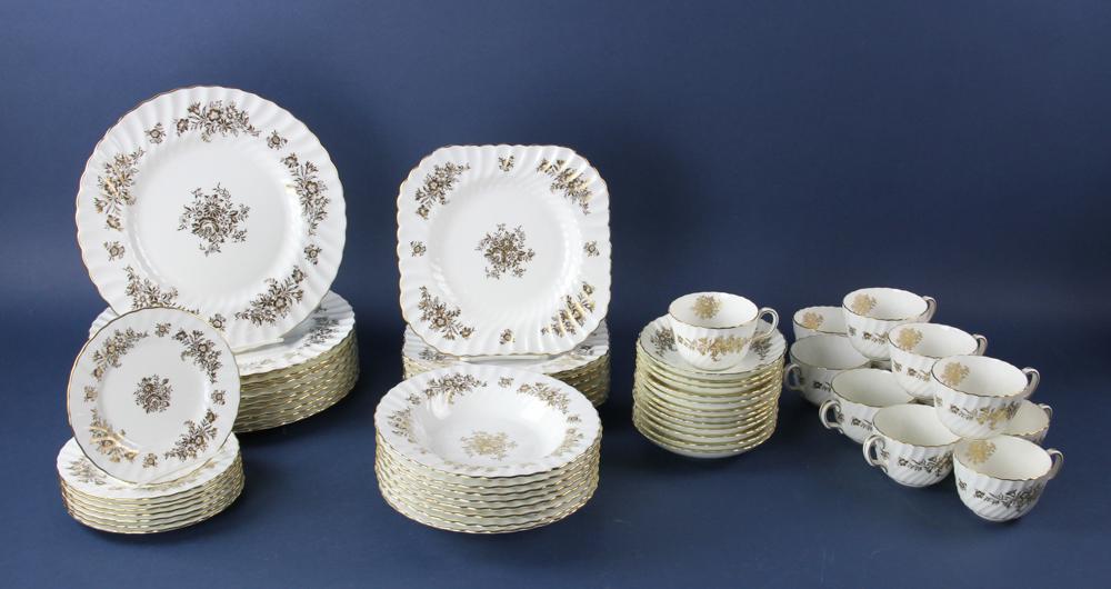 Set of Minton English China: Set of Minton English China, gold gilt floral design dinner set, Provenance: Goldman Estate, Marblehead, MA.