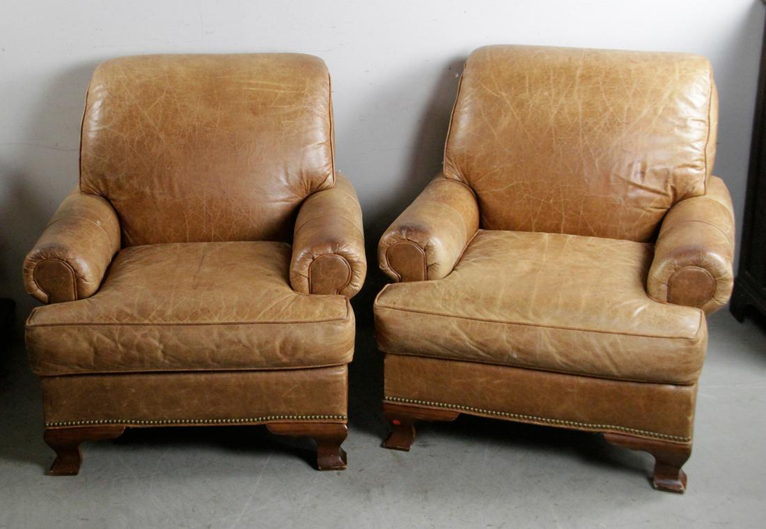 Pair of Leather Chairs with Rolled Arms (1 of 7)