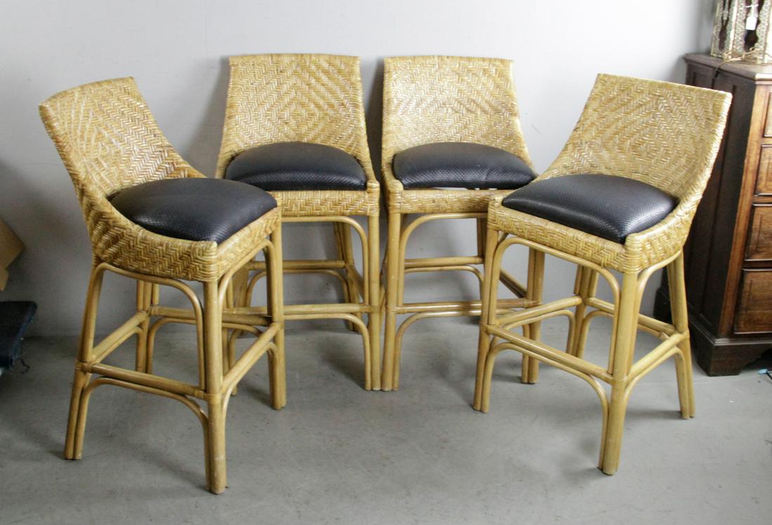 Four Bar Stools of Woven Reed and Bamboo (1 of 5)