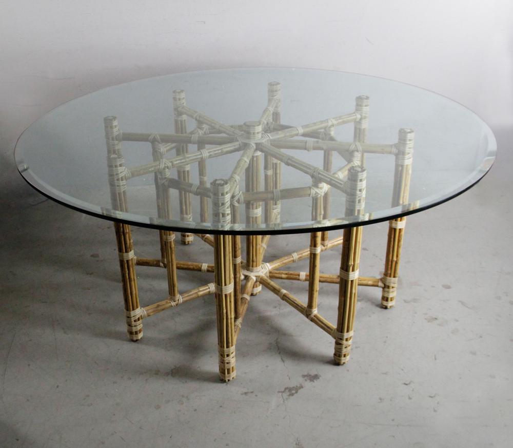McGuire Style Bamboo Rattan Table Base with Glass Top (1 of 4)