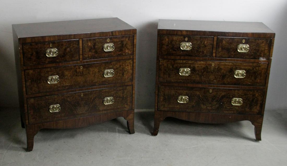 Pair of Burled Mahogany Bow Front Chests (1 of 11)