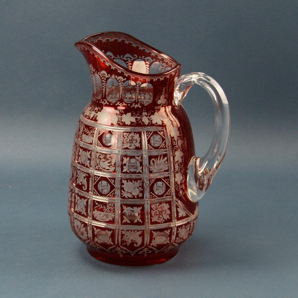 Bohemian Cut Glass Cranberry Pitcher (1 of 6)