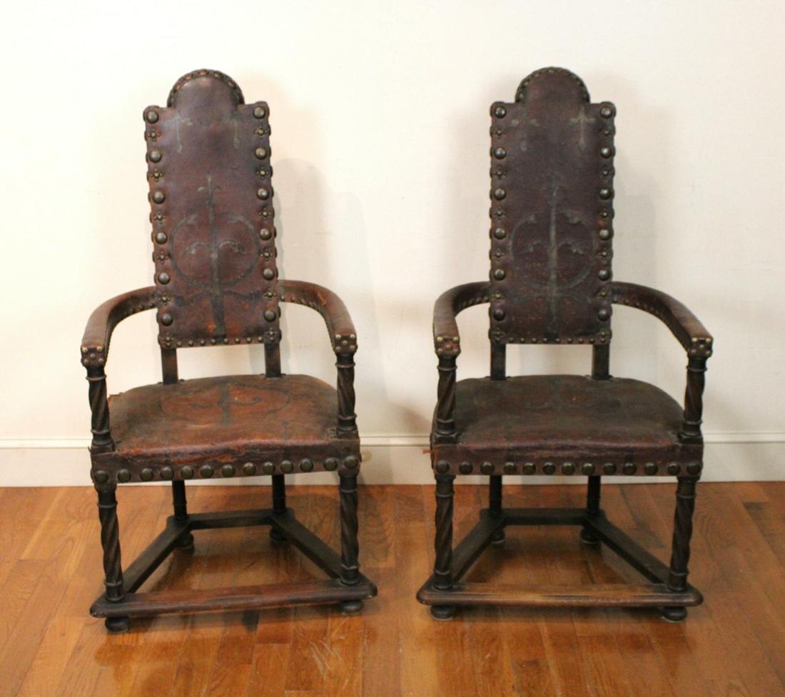 Antique English Leather Armchairs: Antique English leather armchairs. Provenance: Providence, Rhode Island collection.