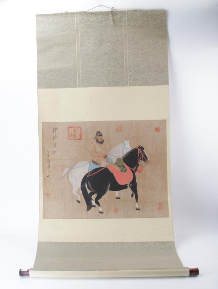 19thC Chinese Scroll of Scholar on Horse (1 of 5)