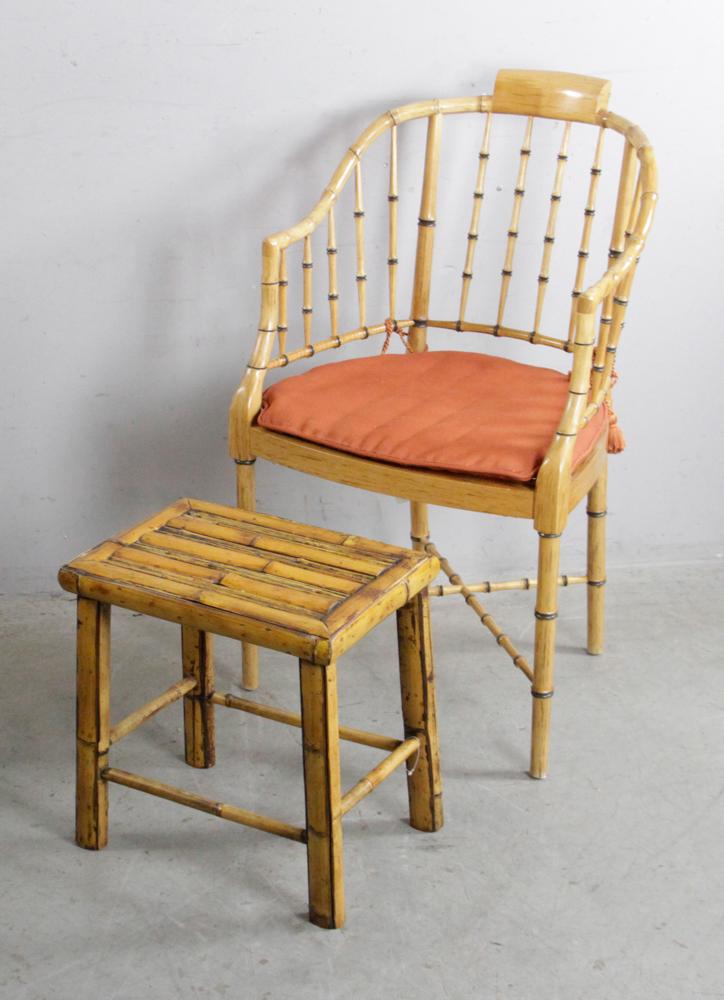 Faux Bamboo Armchair by Baker with Footstool (1 of 6)