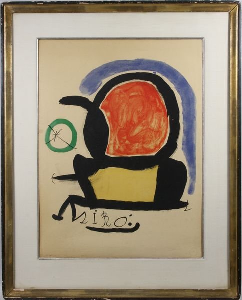 Joan Miro, Untitled Lithograph: Joan Miro (Spanish, 1893-1983), untitled lithograph, edition 176/200, 29 1/4" x 21 3/4" in frame, 38 1/2" x 30 1/4" under glass, pencil serial number on bottom right verso. Slightly toned.