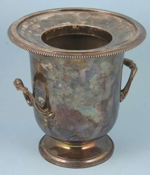 Christofle Silver Plate Wine Cooler: Christofle silver plate wine cooler, 9"h x 8 3/4" dia. Good condition.