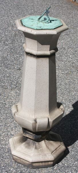 19th C. Bronze Sundial: 19th Century bronze sundial on glazed terra cotta base.