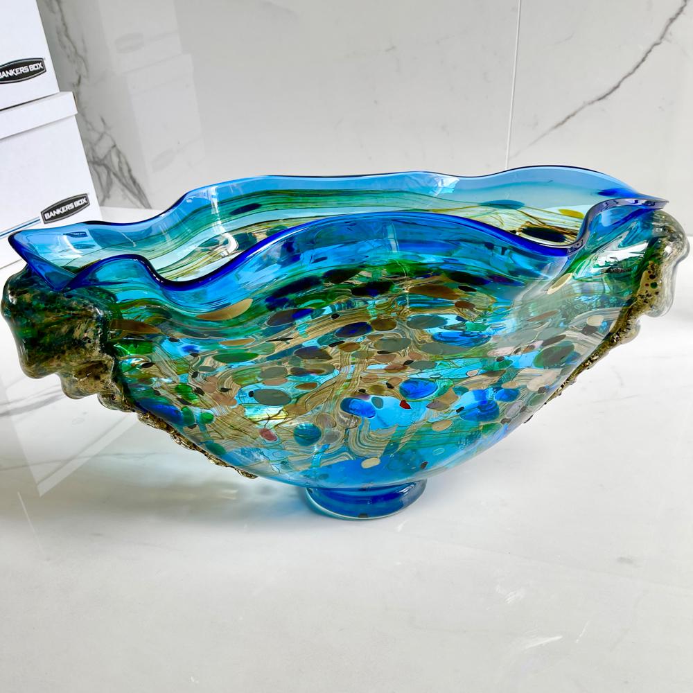Large Blue Art Glass Studio Bowl (1 of 2)