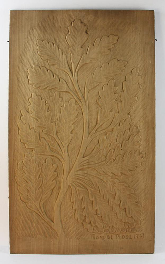 Rose de Rose Wood Carving, Maple Leaves: Rose de Rose, wood carving, maple leaves, 28 1/2" x 17". Provenance: Collection to benefit The Southampton Hospital Association, Southampton, New York.