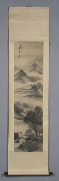 Chinese Scroll Painting: Chinese scroll painting, "Mountain Stream in Mist and Rain", then loosely following the brush idea of Mi Nanguan (i.e. Mi Fei an 11th century painter) signed Zianting followed by a seal reading Chen Z