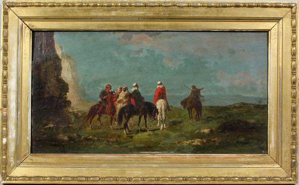 19th C. Painting of an Arab Horseman: 19th Century painting of an arab horseman, o/b, 8 1/2" x 16 1/2", 12" x 20" frame size, signed "Fourmenz" in lower right. Good condition.