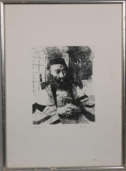 Jack Levine, Ashkenazi, Etching: Jack Levine (American, 1915), Ashkenazi, etching, 26/100, 1963, signed in pencil, 9" x 7 3/4", framed.