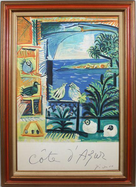 Picasso, Pablo Lithograph by Henri Deschamps: Picasso, Pablo lithography by Henri Deschamps, "Cote d'Azur", 1962, framed under glass, 38" x 25 1/2" paper size, 43" x 31" frame size. Good condition, not inspected out of frame.