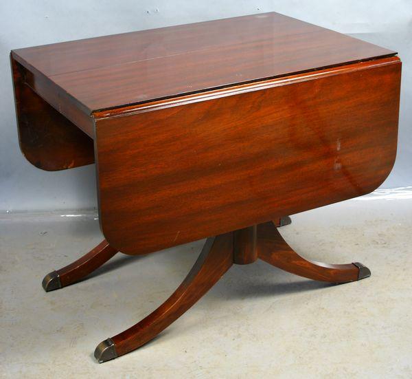 Custom Duncan Phyfe Mahog Drop-Leaf Table: Custom Duncan Phyfe mahogany drop-leaf table, 29"h. x 55"l. x 35 1/2"w.