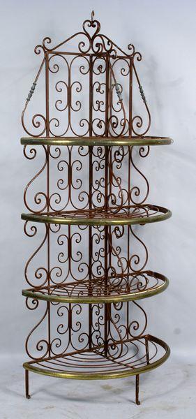 Iron and Brass Baker's Rack: Iron and brass baker's rack, 85"h x 37"w x 20"d. Some scratches.