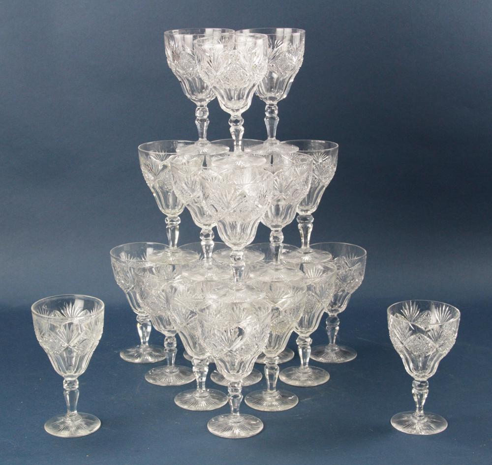 Brilliant Period Cut Stemware Glasses and Goblets: Brilliant period cut stemware glasses, goblets, (21) total.