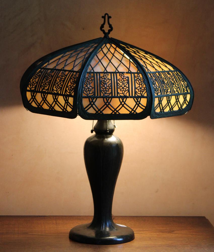 Handel Bronze Table Lamp with Slag Glass Shade (1 of 4)