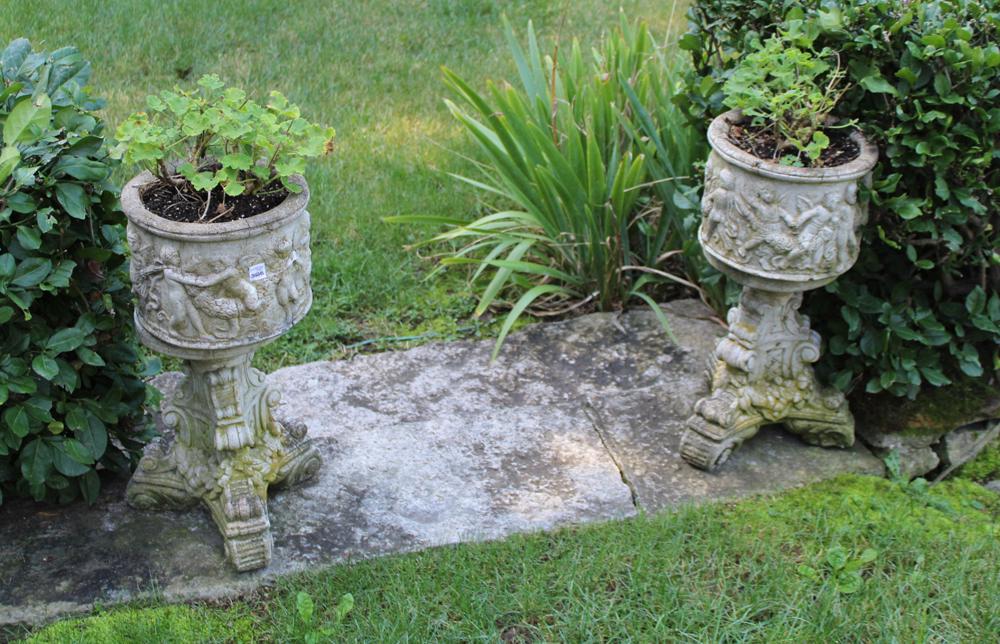 Vintage Cement Pedestal Planters with Cherubs (1 of 4)