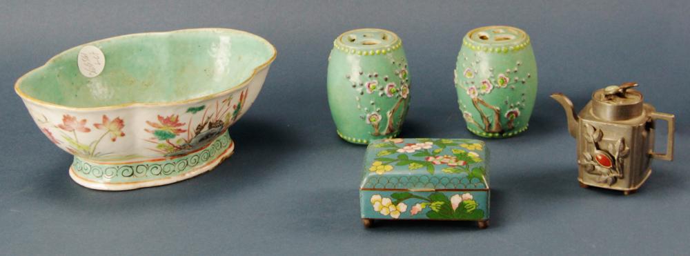 Chinese Porcelain, Enamel and Pewter Teapot (1 of 8)