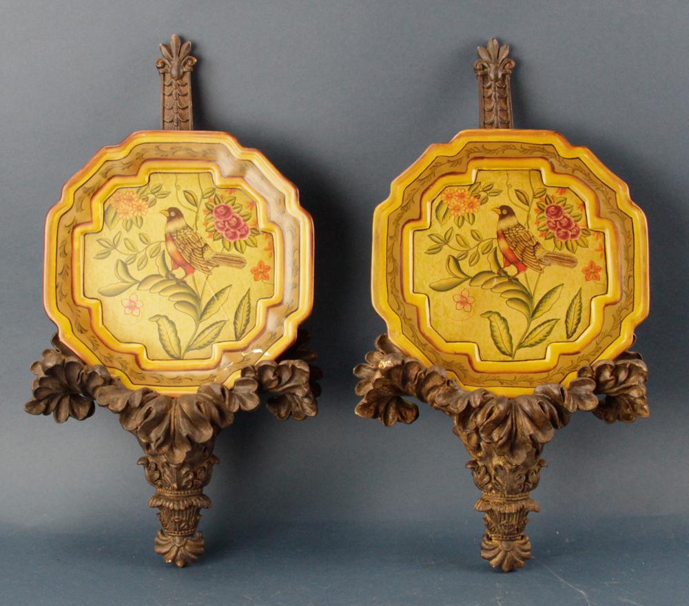 Carved Wall Sconces and Plaques: Carved wall sconces and plaques. Provenance: Collection of Louis Busch Hager, Jr., Palm Beach, Florida.
