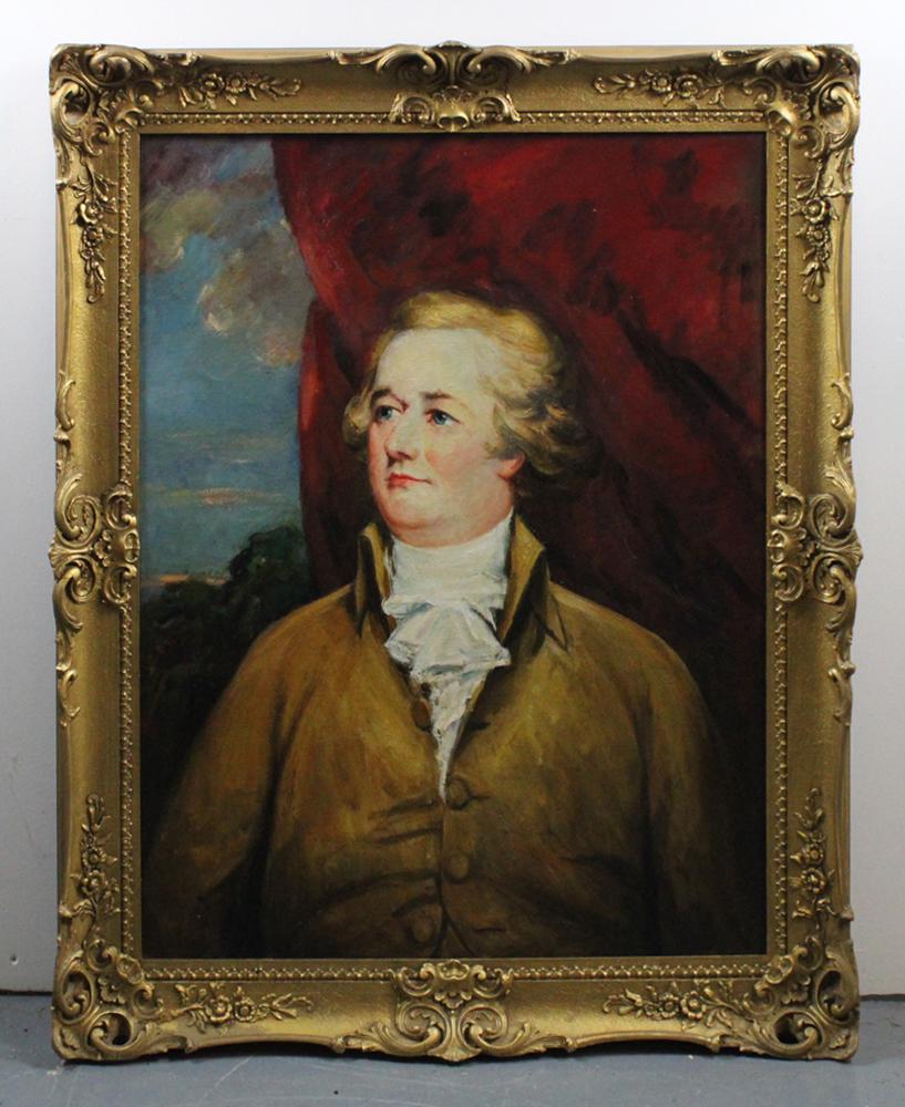 Portrait of Alexander Hamilton, Oil on Canvas: Portrait of Alexander Hamilton, oil on canvas, unsigned, 36" x 28", framed 43" x 35". Provenance: The General Glover House restaurant, Swampscott, Massachusetts.