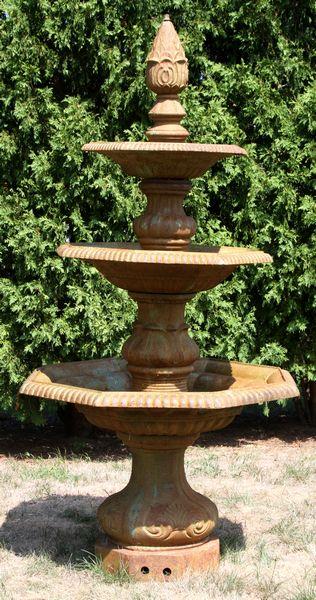 Three Tier Birth bath: Three tier cast iron birdbath, in six (6) sections, 97"h x 43"w x 43"d.