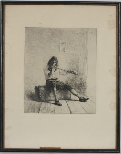 Ignaz Marcel Gaugengigl, Violinist, Etching: Ignaz Marcel Gaugengigl (German-born American, 1855-1932), violinist, dated 1883, signed in plate, 10" x 8 1/2", 17" x 14" frame size. Good condition, minor stains on edges.