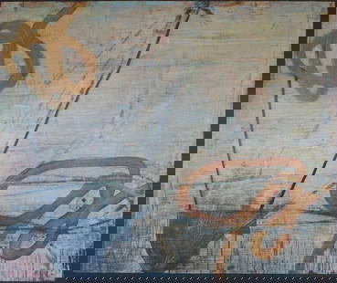 Bernd Haussmann, Abstract, Painting on Board: Bernd Haussmann (American, late 20th Century), abstract, oil on board, signed and dated verso "2003", 40" x 48", unframed. Good condition.