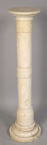 Antique White Marble Pedestal: Antique white marble pedestal, 43"h x 10"w. Minor chip on rim.