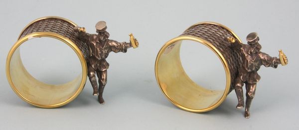 20th C. Pair of Russian Silver Napkin Rings: 20th Century pair of Russian silver napkin rings, marked "84", 1 1/4"h x 2"dia., 5.4 troy oz.