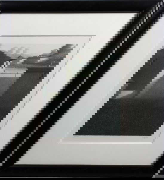 Robert Kipniss, Landscape of House, Mezzotint: Robert Kipniss (American, b. 1931), Landscape with House, mezzotint with colors, signed in pencil and numbered 199/200, 11 1/2" x 9 3/4", 23" x 20" frame size. Good condition.