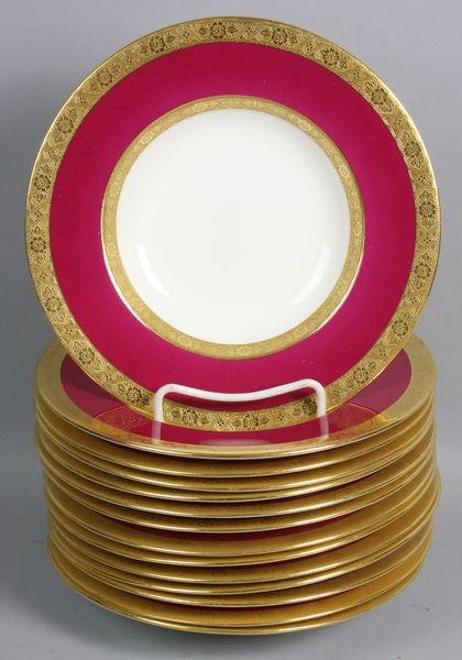 Fourteen (14) Minton Soup Plates: Fourteen (14) Minton soup plates sold by Tiffany. Good condition.