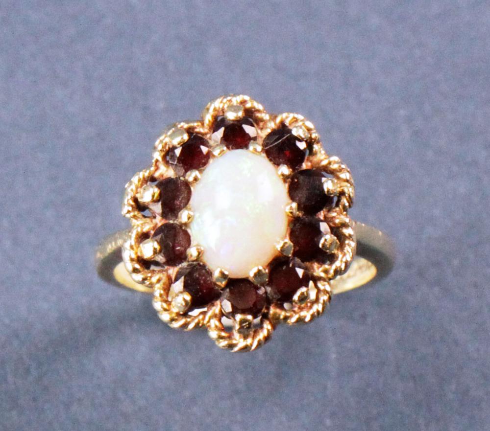 14k Yellow Gold, Opal, and Garnet Ring (1 of 7)