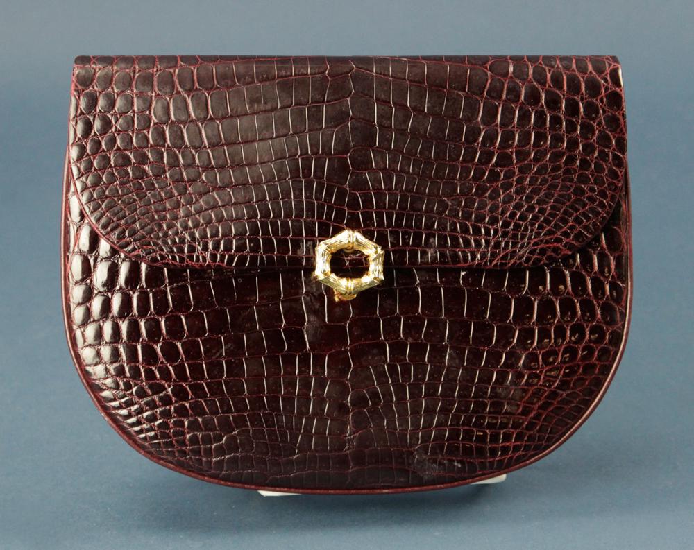 Asprey Faux Crocodile Burgundy Handbag (1 of 4)