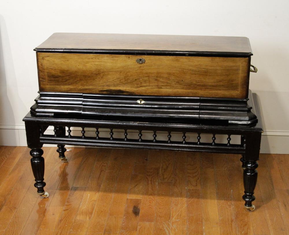 Walnut Music Box on Ebonized Stand (1 of 7)