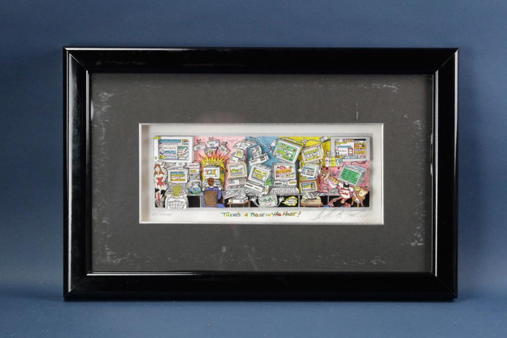 Charles Fazzino, 3D Art: Charles Fazzino (b. 1955), "There Is A Mouse In The House", 3D Art, limited edition 69/200, signed lower right; 5 3/4" x 13" view and 14" x 21 1/2" frame. Provenance: Lynn, Massachusetts.