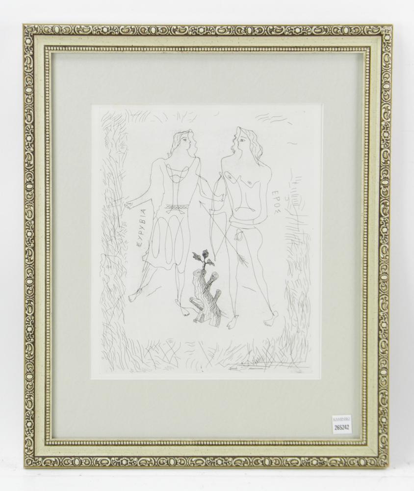 George Braque, "Eros and Eurbia": George Braque, "Eros and Eurbia", framed. Provenance: from the collection of Dr. Steven Morgan of Santa Barbra, California.