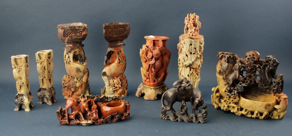 Nine 19thC Chinese Soap Stone Carvings (1 of 13)