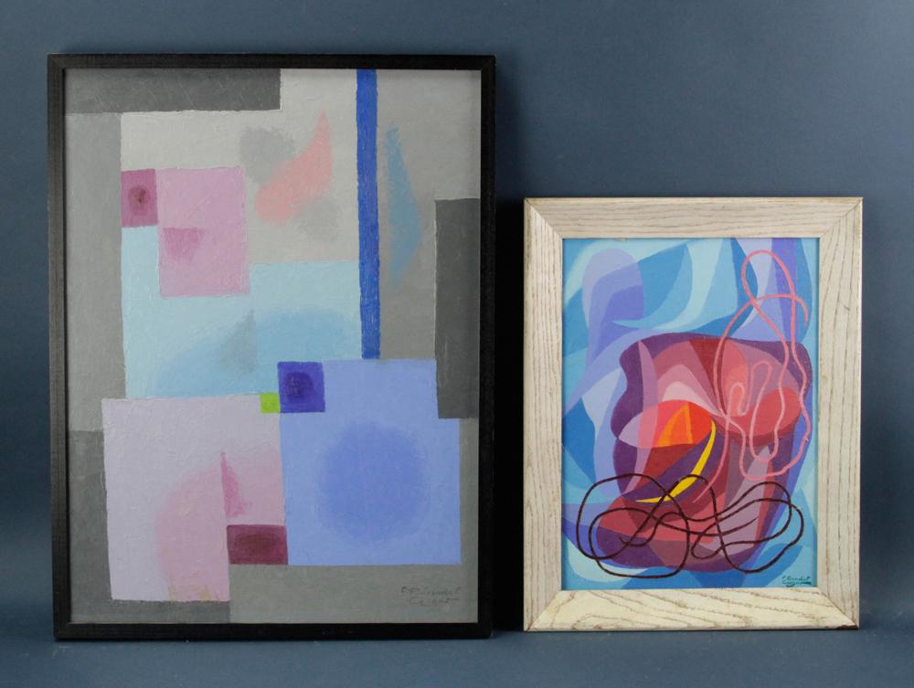 Francis Coradal-Cugat, Two Abstracts: Francis Coradal-Cugat (Spanish, 1893-1981), two works, abstract, oil on artist board, signed, one 18" x 24", framed 19" x 25"; the other 12" x 16", framed 15" x 19". Provenance: Estate of August van d
