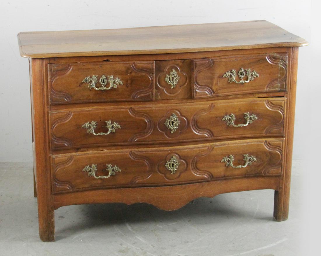 18thC French Walnut Chest: 18th century French walnut five-drawer chest, 33" H x 49" W x 22" D. Provenance: Estate of August van der Becq, Westport, Connecticut.