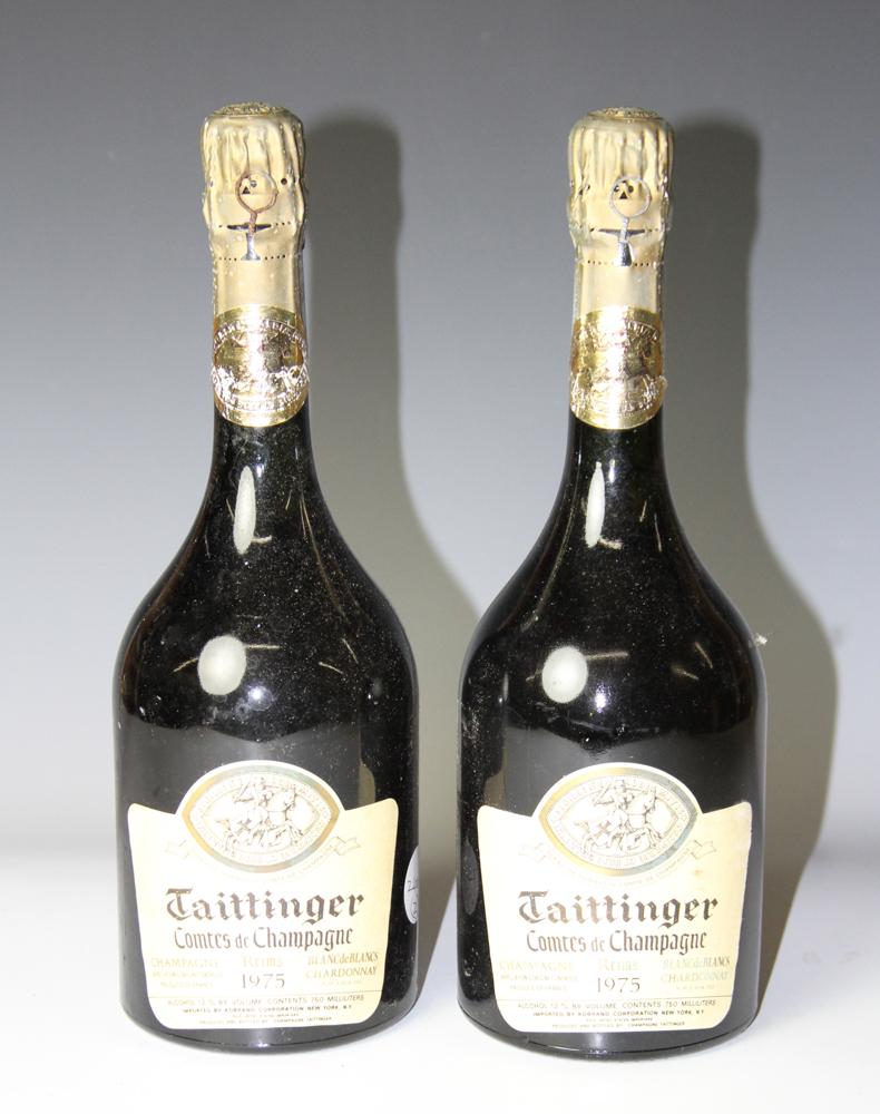 1975 Taittinger Comtes De Champagne Reims France: 1975 Taittinger Comtes De Champagne Reims France, 750ml, two (2) bottles total. Stored in climate-controlled wine cellar. Provenance: Pier 4 Anthony Athanas collection of vintage wines.