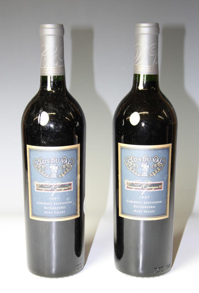 1997 Clos Du Val Vineyard Georges III Cabernet: 1997 Clos Du Val Vineyard Georges III Cabernet Sauvignon Rutherford Napa Valley, 750 ml, two (2) bottles total. Stored in climate-controlled wine cellar. Provenance: Pier 4 Anthony Athanas collection 