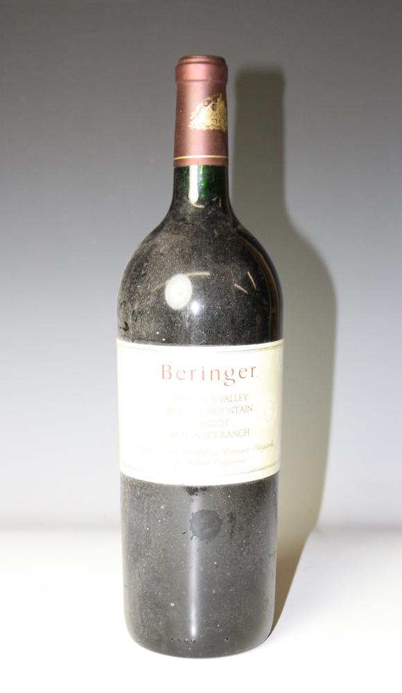 1991 Beringer Napa Valley Howell Mountain Merlot: 1991 Beringer Napa Valley Howell Mountain Merlot Bancroft Ranch, magnum. Stored in climate-controlled wine cellar. Provenance: Pier 4 Anthony Athanas collection of vintage wines.