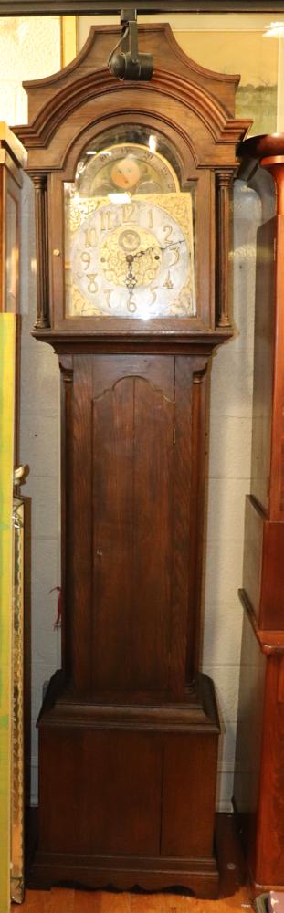 Elliot Grandfather Clock: Elliot grandfather clock, includes letter from R.J. Horner & Co., (3) weights, (5) tubes, and pendulum. Provenance: Boston, Massachusetts.