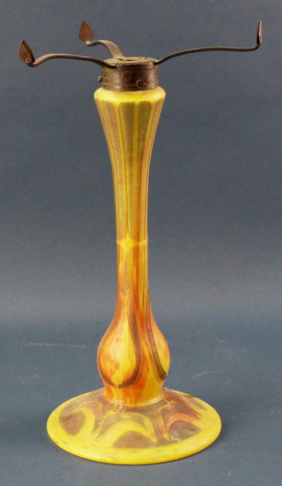 Daum Nancy Lamp: Daum Nancy lamp with glass base. Provenance: Winthrop, Massachusetts.