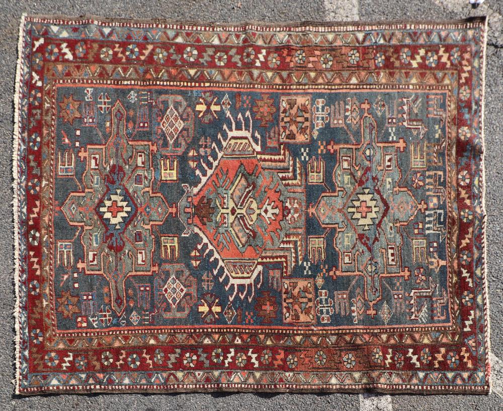 Antique Persian Karaja Rug: Antique Persian Karaja rug, 5' 4" x 4' 9".