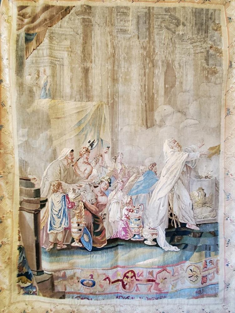 18thC Belgian/Flemish Tapestry: 18th century Belgian/Flemish tapestry, 108" x 80". Provenance: From a Orange, California estate.