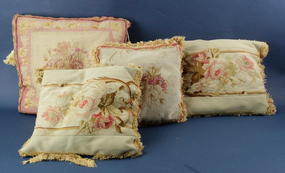 Four Aubusson Pillows: Aubusson pillows, lot of (4). Provenance: Palm Beach, Florida estate.